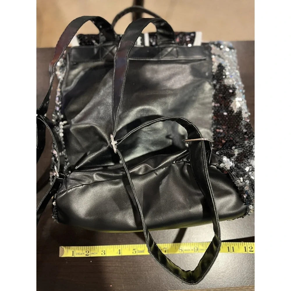 Justice Sport Black Sequin Backpack Bookbag Sequin‎ Bling School NWOT